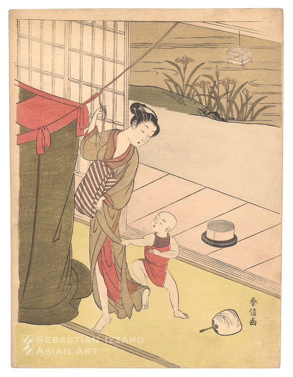 Mother and Child Hanging a Mosquito Net - Sebastian Izzard Asian Art